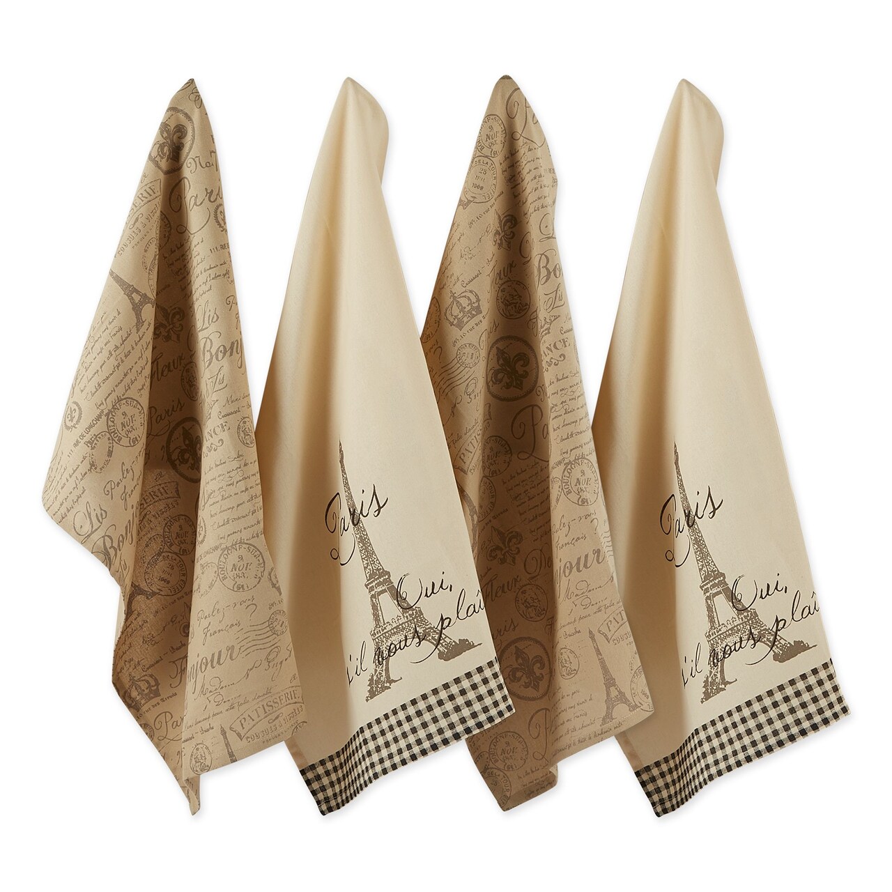 Contemporary Home Living Eiffel Tower Cotton Kitchen Dish Towels - 28" - Beige and Black - Set of 4